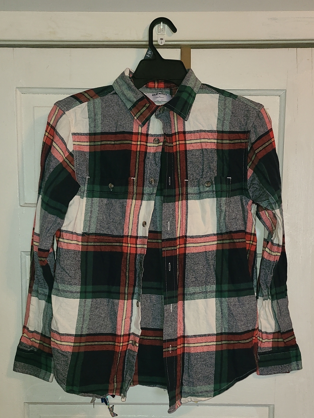 Old Navy Men's Plaid Button-Down Shirt - Green, Red, White